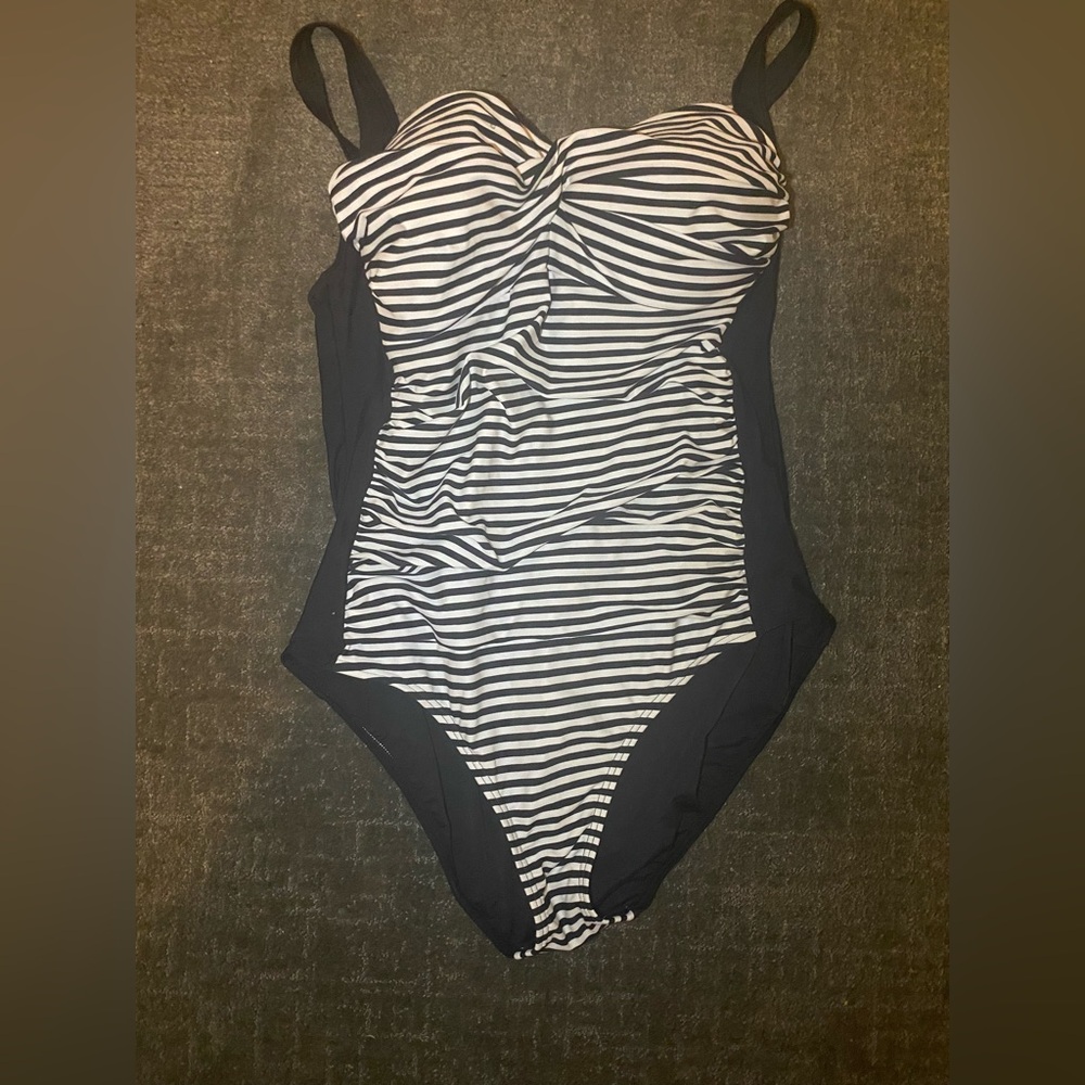 Black striped bathing suit